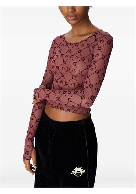 moonogram mesh flock ls cropped top woman aubergine MARINE SERRE | WTS012ACJER0005PU70